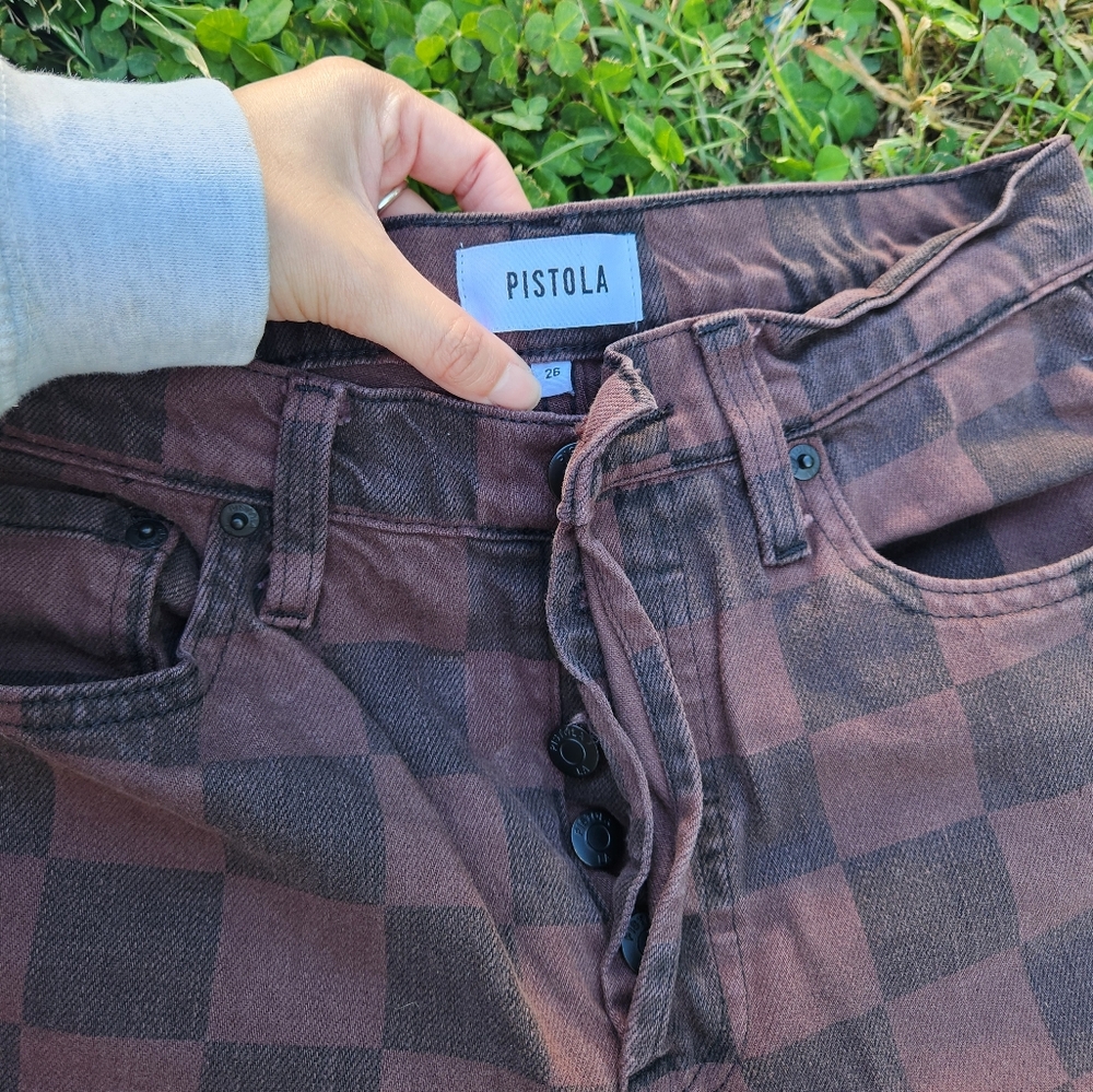 Pistola Brown Plaid Button-Fly Jeans